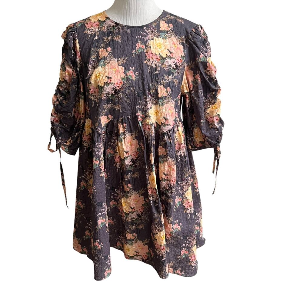 & Other Stories Mini Dress Womens S Multi Floral Tiered Puff Sleeve Cottagecore